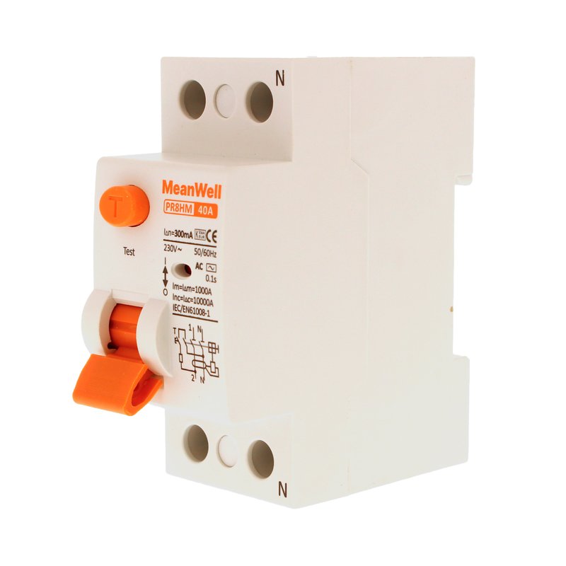 MeanWell RCCB Interruttore Differenziale Puro Tipo AC 1P+N 2M 10000A 300mA 40A AC 230V IP20 IEC61008-1