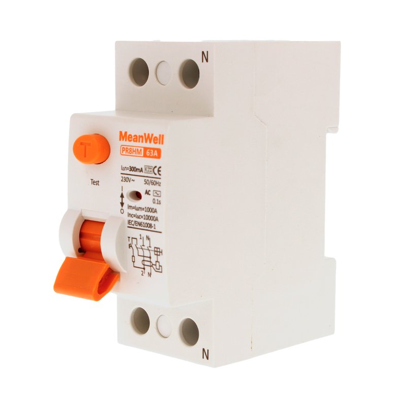 MeanWell RCCB Interruttore Differenziale Puro Tipo AC 1P+N 2M 10000A 300mA 63A AC 230V IP20 IEC61008-1