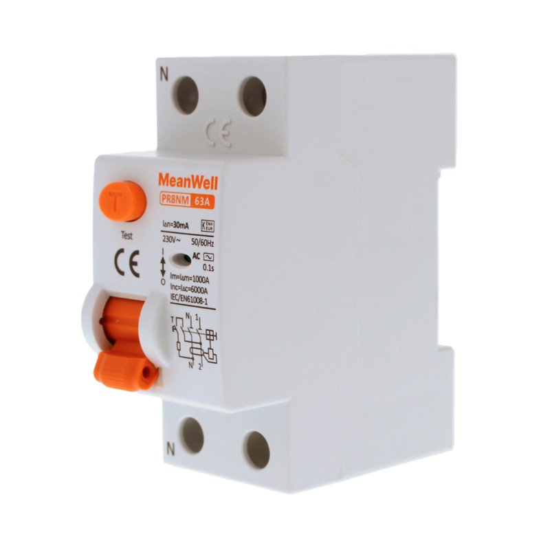 MeanWell RCCB Interruttore Differenziale Puro Tipo AC 1P+N 2M 6000A 30mA 63A AC 230V IP20 IEC61008-1