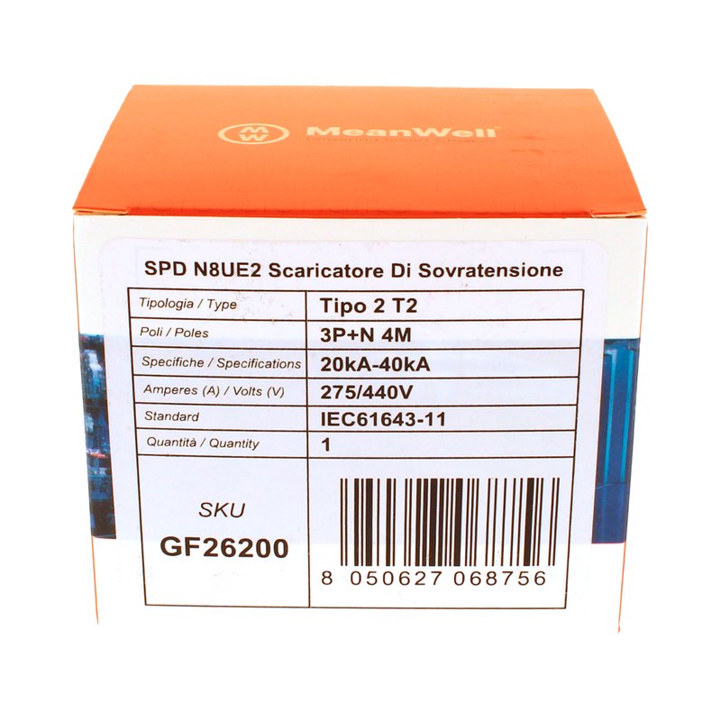 MeanWell SPD Scaricatore Di Sovratensione Modulare, Tipo 2 T2 3P+N 4M 20kA-40kA AC 275V IP20 IEC61643-11
