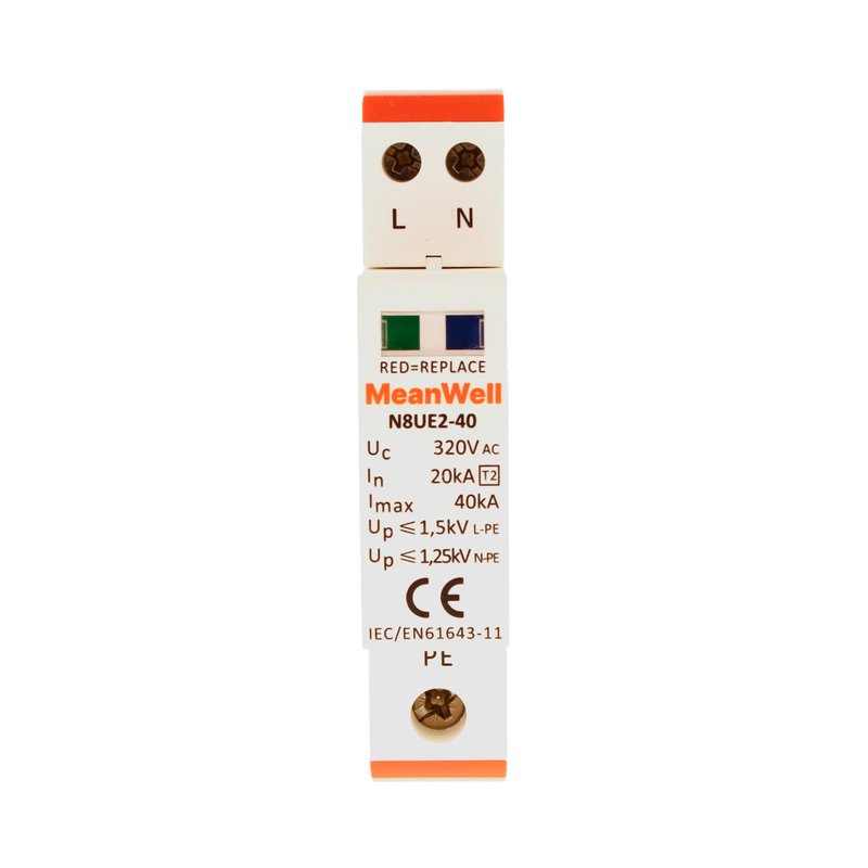 MeanWell SPD Scaricatore Di Sovratensione Tipo 2 T2 1P+N 1M 20kA-40kA AC 320V IP20 IEC61643-11