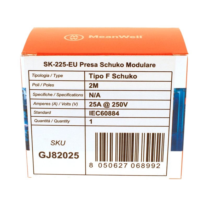MeanWell Presa Schuko Modulare Tipo F 2M 25A AC 250V IP20 IEC60884