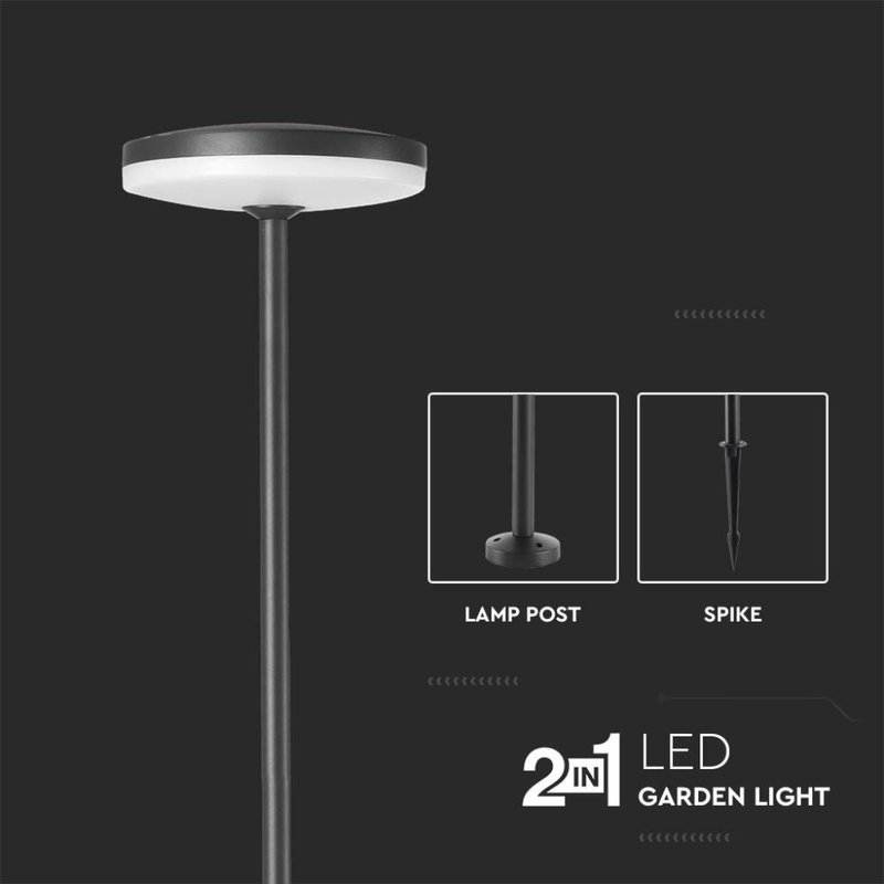 V-TAC Lampada LED da Giardino 12W con Picchetto a Doppio Fissaggio a Terra Colore Antracite, diametro 15 cm, altezza 80 cm, 4000K, IP65 - sku 10426