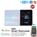 Termostato WIFI Con Meteo Protocollo WIFI 2.4G TUYA, Smart Life Rettagnaolare Compatibile Con Scatola 502 e 503 Riscaldamento Caldaia a Gas Bianco / Nero 5A 95-240V 50/60Hz 1°C 5-45°C 0-45°C <1.5W 131X75X13.6mm IP20