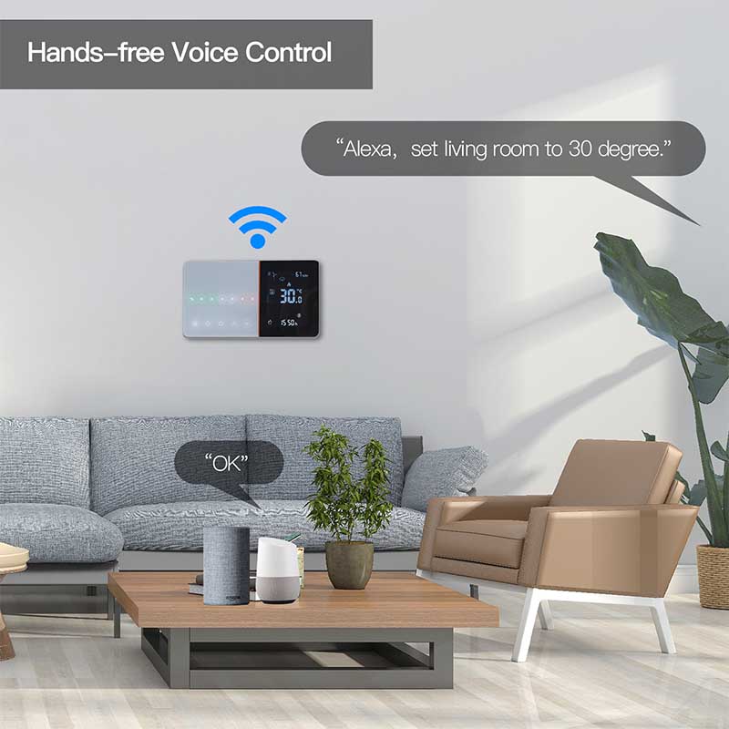 Termostato WIFI Con Meteo Protocollo WIFI 2.4G TUYA, Smart Life Rettagnaolare Compatibile Con Scatola 502 e 503 Riscaldamento Caldaia a Gas Bianco / Nero 5A 95-240V 50/60Hz 1°C 5-45°C 0-45°C <1.5W 131X75X13.6mm IP20