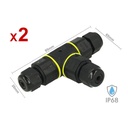 2 Pezzi Connettore Manicotto di Collegamento IP68 Forma T Cavo Raccordo Impermeabile 3 Poli Max Sezione 1,5mmq