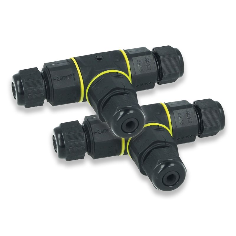 2 Pezzi Connettore Manicotto di Collegamento IP68 Forma T Cavo Raccordo Impermeabile 3 Poli Max Sezione 1,5mmq