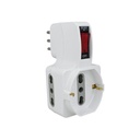 Adattatore Triplo Con Interruttore Spina 10A 2 Prese 10/16A Bipasso + 1 Presa Schuko 250V Bianco SKU-8743