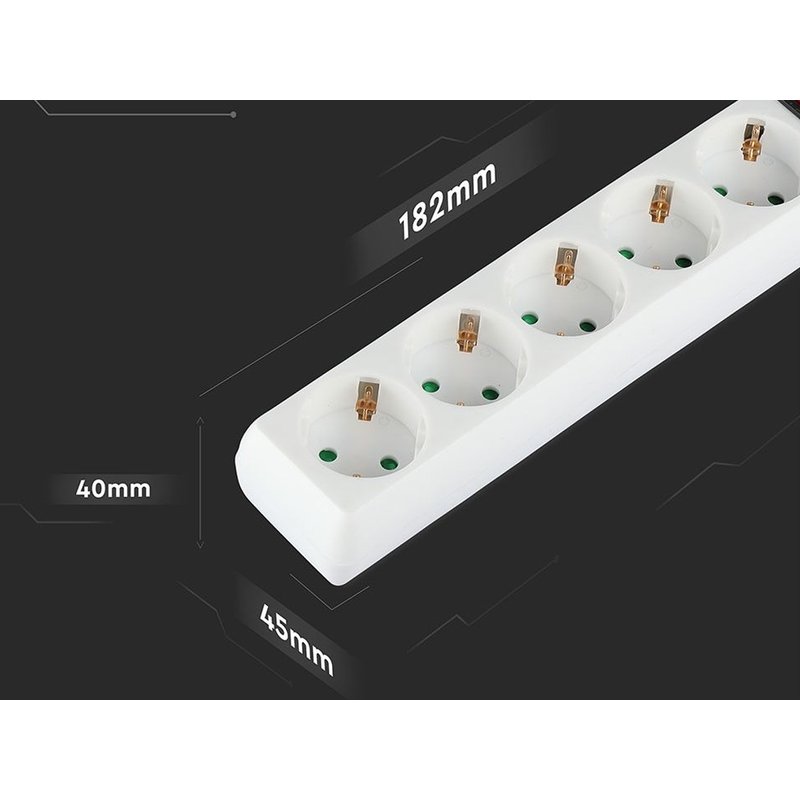 Multipresa Ciabatta Elettrica 5 Posti Schuko Spina Tipo Ibrido F + E Cavo Lunga 1,5 Metri Con Interruttore SKU-8766