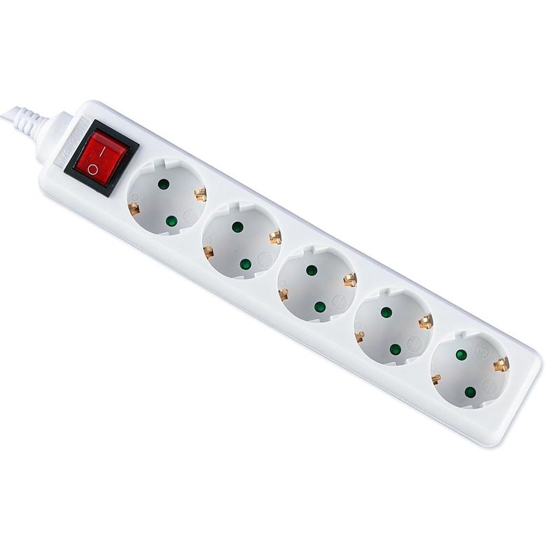 Multipresa Ciabatta Elettrica 5 Posti Schuko Spina Tipo Ibrido F + E Cavo Lunga 1,5 Metri Con Interruttore SKU-8766