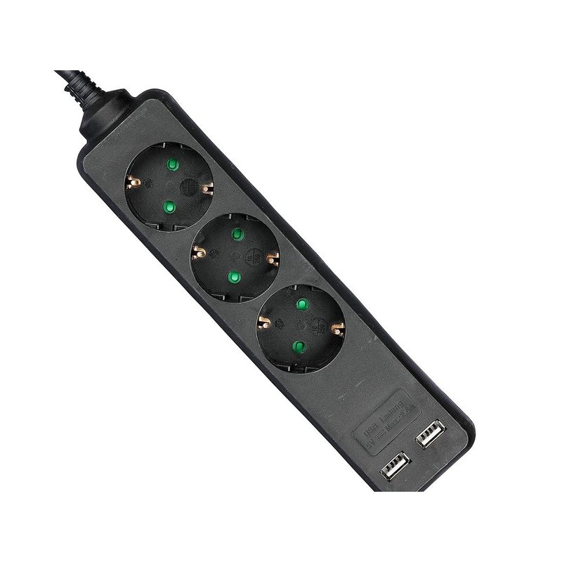 Multipresa Ciabatta Elettrica Con 2 USB e 3 Posti Schuko 10A Cavo Lunga 1,5 Metri Colore Nero 3X1.5 mmq SKU-8776