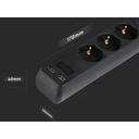 Multipresa Ciabatta Elettrica Con 2 USB e 3 Posti Schuko 10A Cavo Lunga 1,5 Metri Colore Nero 3X1.5 mmq SKU-8776