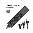 Multipresa Ciabatta Elettrica Con 2 USB e 3 Posti Schuko 10A Cavo Lunga 5 Metri Colore Nero 3X1.5 mmq SKU-8777