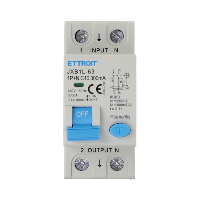 ETTROIT RCBO Interruttore Magnetotermico Differenziale Tipo A Curva C 1P+N 2M 6000A 300mA  C10A  AC 230V IP20 IEC61009-1