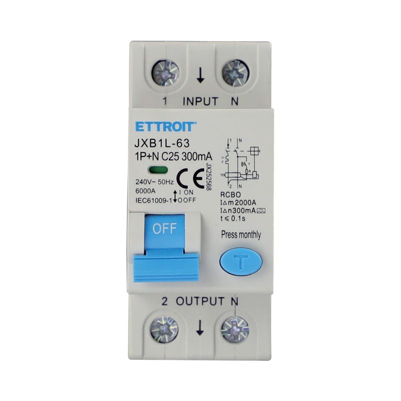 ETTROIT RCBO Interruttore Magnetotermico Differenziale Tipo A Curva C 1P+N 2M 6000A 300mA C25A AC 230V IP20 IEC61009-1