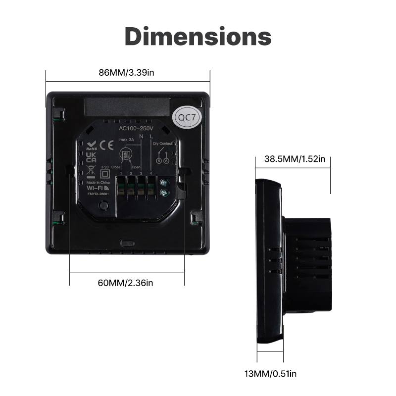Termostato WIFI Touch Protocollo WIFI 2.4G TUYA, Smart Life Quadrata Compatibile Con Scatola 502 Riscaldamento Caldaia a Gas Riscaldamento Pavimento Con Acqua Nero 3A 100-250V IP20