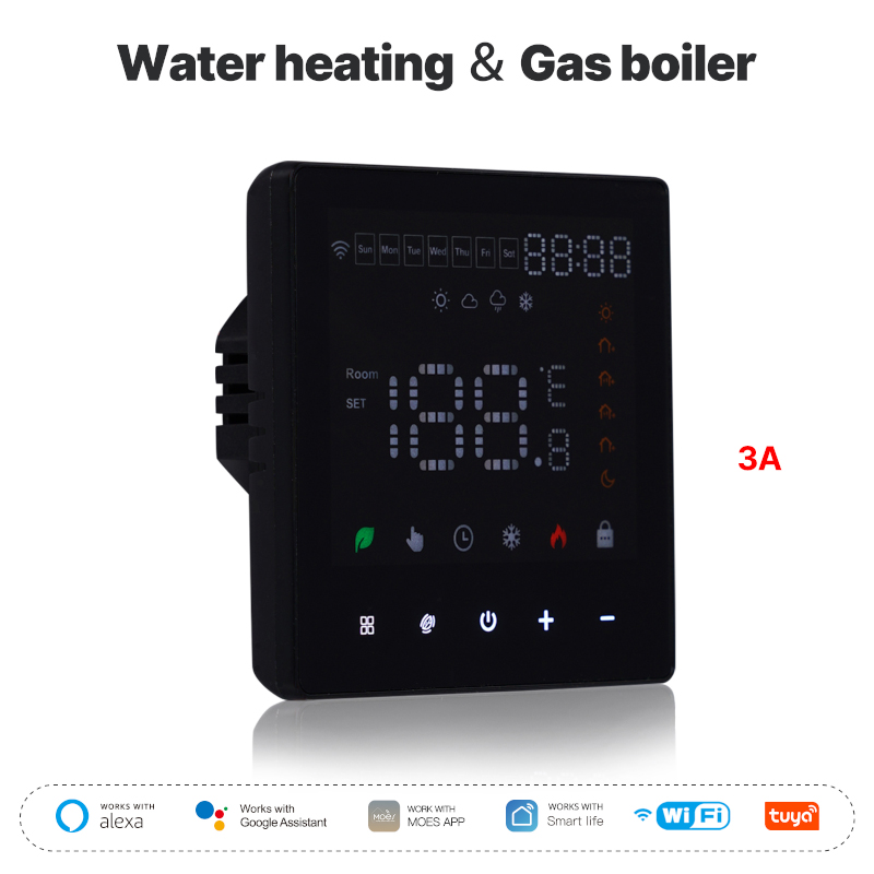 Termostato WIFI Touch Protocollo WIFI 2.4G TUYA, Smart Life Quadrata Compatibile Con Scatola 502 Riscaldamento Caldaia a Gas Riscaldamento Pavimento Con Acqua Nero 3A 100-250V IP20