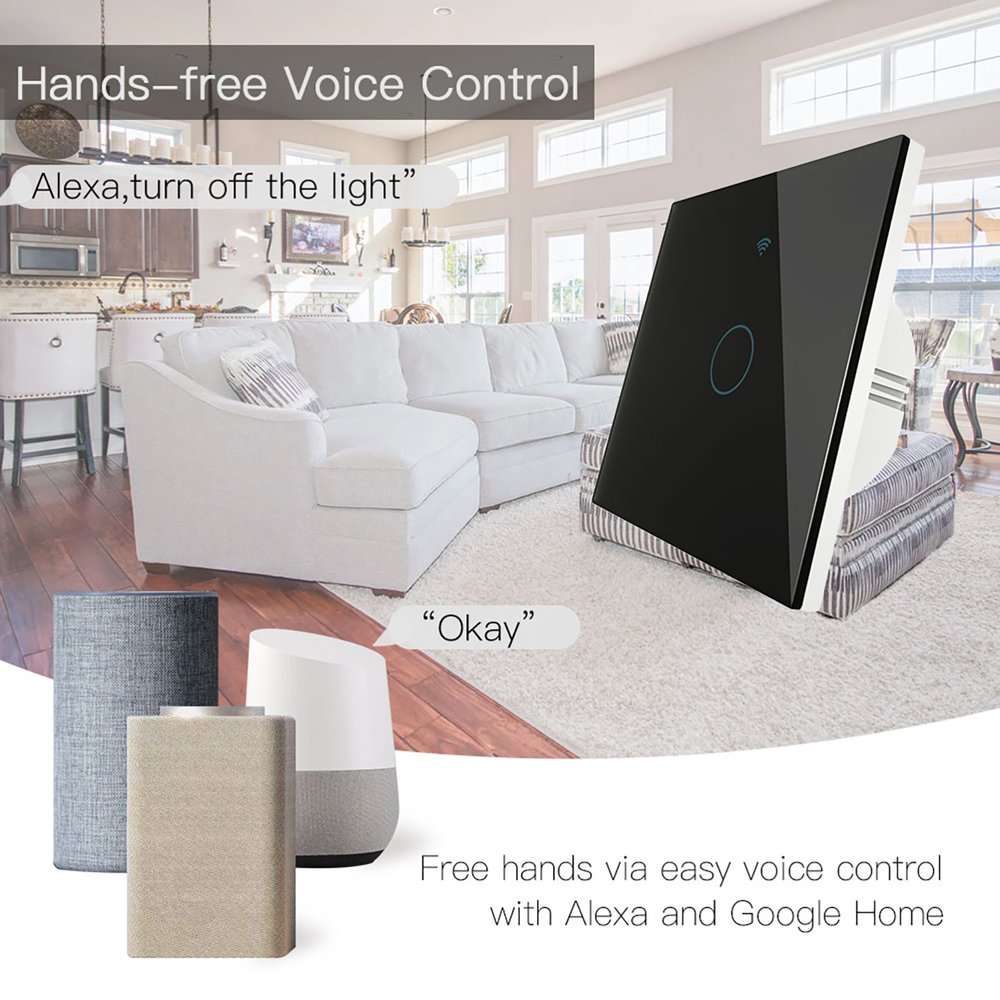 Interruttore Da Parete Touch 1 Tasto, WIFI 2.4G+BLE+RF 433MHz , Bluetooth BLE Mesh TUYA, Smart Life, 10A, AC 90-250V, 50/60HZ, 86X86X30mm, IP20, Nero, SH9441B