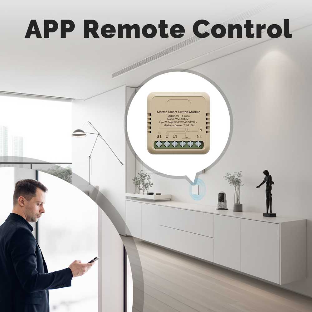 Mini Interruttore Matter WiFi 2.4G, 10A TUYA, Compatibile Apple Home, Google Home, Alexa, SmartThings, 2200W, AC 90-250V 50/60Hz, 40x40x18mm, IP20