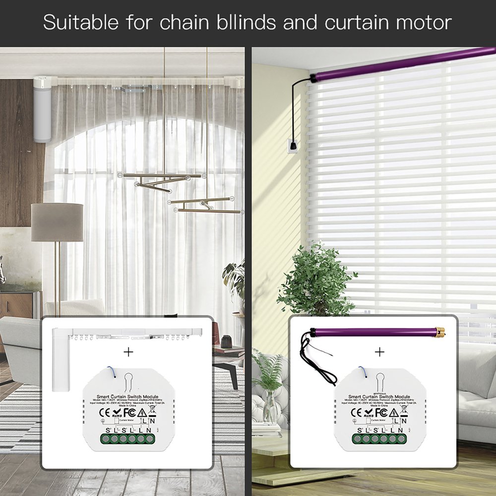 Modulo Tapparelle ZigBee 3.0 + RF 433MHz, TUYA, Smart Life, 2A, AC 90-250V, 50/60HZ, 500W, 52X47X18mm, IP20, SHZ108ZR