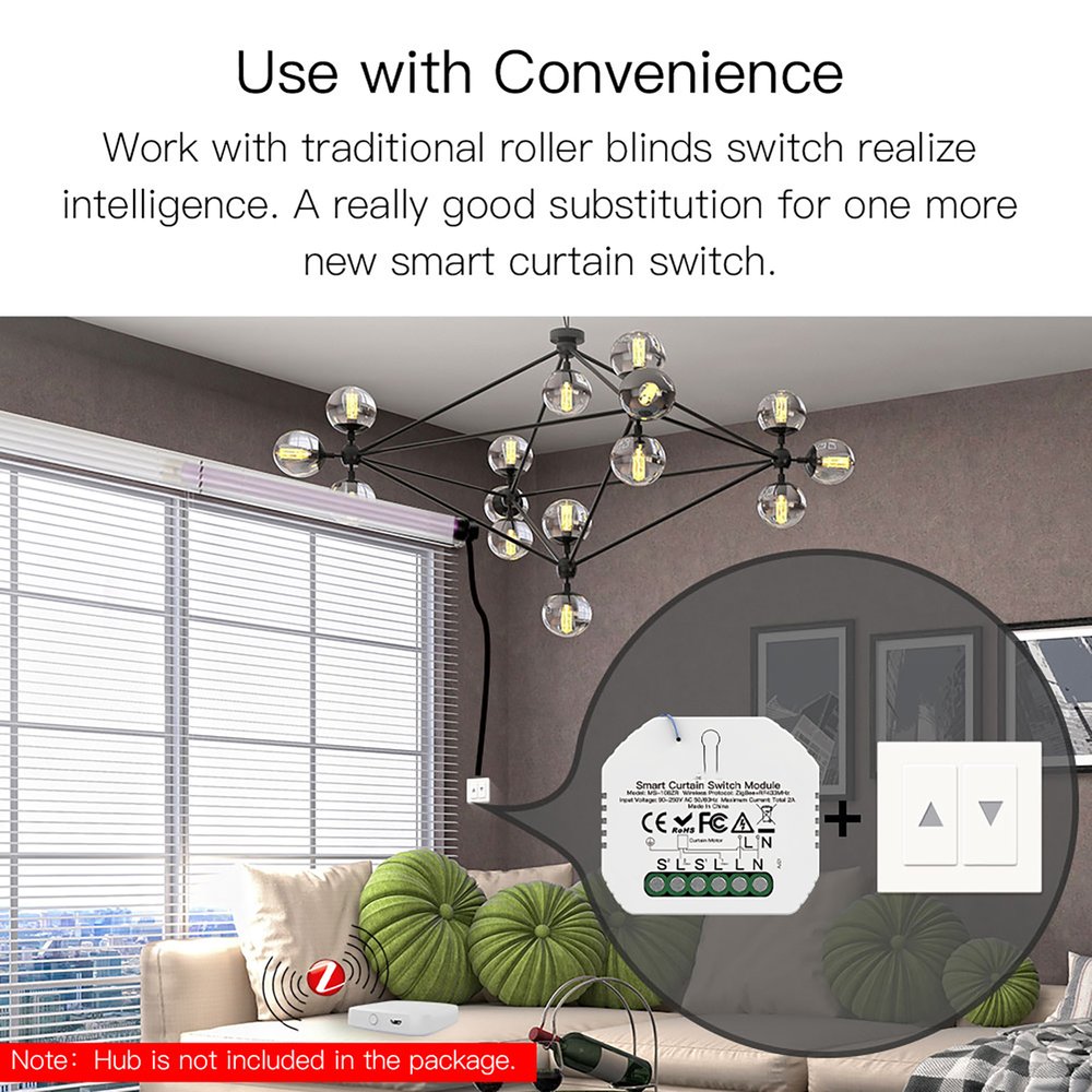 Modulo Tapparelle ZigBee 3.0 + RF 433MHz, TUYA, Smart Life, 2A, AC 90-250V, 50/60HZ, 500W, 52X47X18mm, IP20, SHZ108ZR