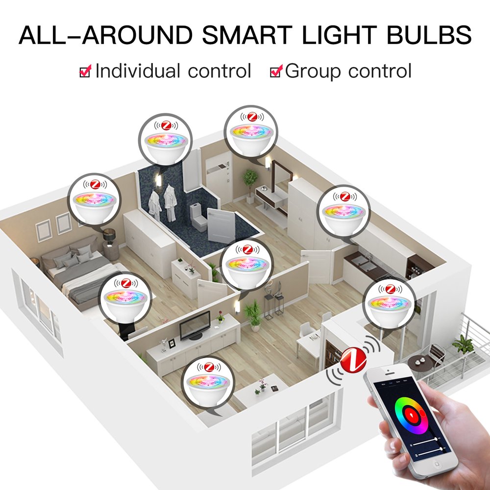 Lampada Led GU10, ZigBee 3.0, RGB+CW, TUYA, Smart Life, AC 90-250V, 50/60HZ, 5W, 50X55mm, IP20, SHZ61005