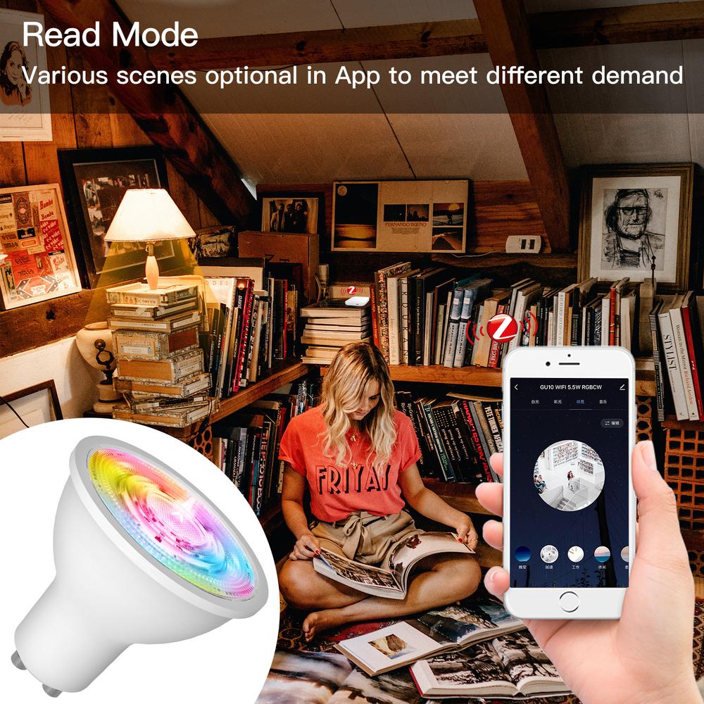 Lampada Led GU10, ZigBee 3.0, RGB+CW, TUYA, Smart Life, AC 90-250V, 50/60HZ, 5W, 50X55mm, IP20, SHZ61005