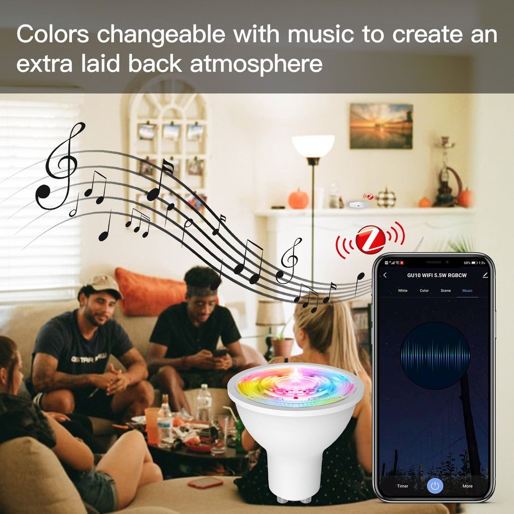 Lampada Led GU10, ZigBee 3.0, RGB+CW, TUYA, Smart Life, AC 90-250V, 50/60HZ, 5W, 50X55mm, IP20, SHZ61005