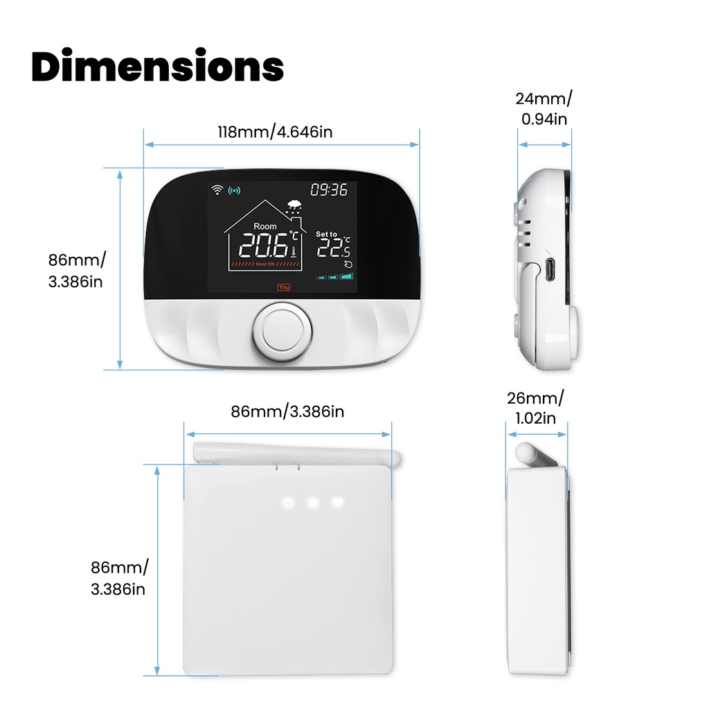 Termostato WIFI + RF Protocollo WIFI 2.4G + RF 433MHZ TUYA, Smart Life Riscaldamento Caldaia a Gas,Riscaldamento Pavimento Con Acqua 5A 95-240V 50/60Hz IP20