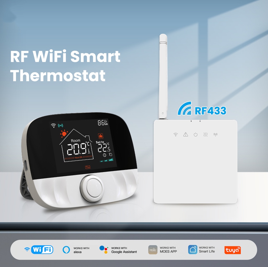 Termostato WIFI + RF Protocollo WIFI 2.4G + RF 433MHZ TUYA, Smart Life Riscaldamento Caldaia a Gas,Riscaldamento Pavimento Con Acqua 5A 95-240V 50/60Hz IP20