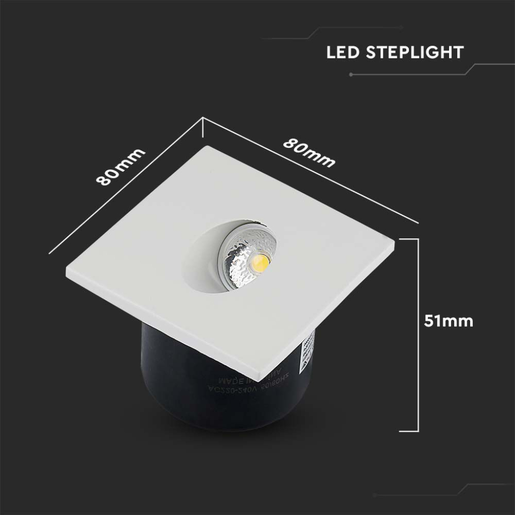 Faretto LED Segnapasso Quadrato Montaggio a Incasso 3W Colore Bianco 4000K IP20 SKU-211210