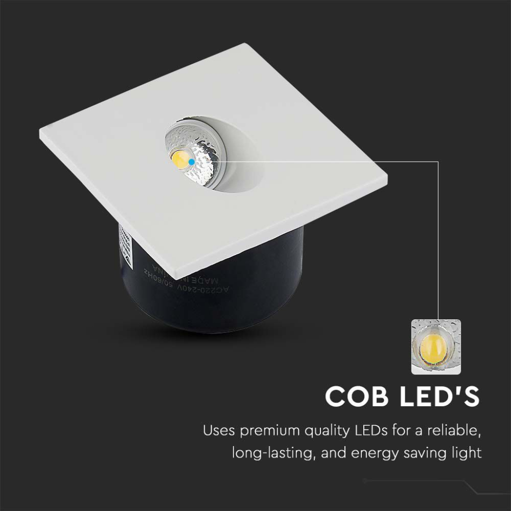 Faretto LED Segnapasso Quadrato Montaggio a Incasso 3W Colore Bianco 4000K IP20 SKU-211210