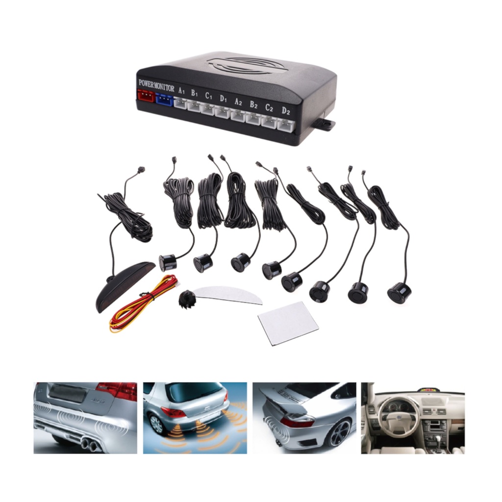 Kit 8 Sensori di Parcheggio Con Display Led e Cicalino Per Anteriore e Posteriore Sensori da 21mm