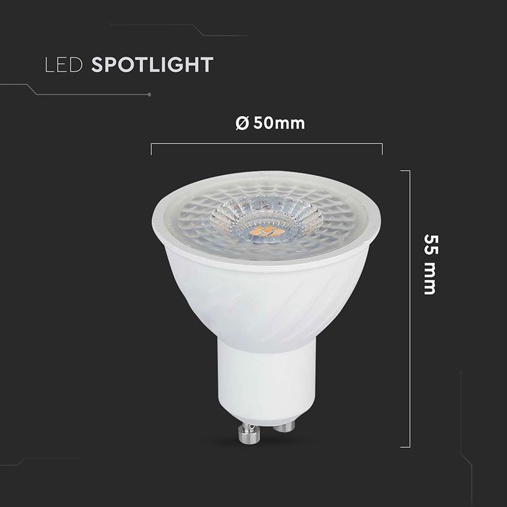 V-TAC Faretto LED GU10 6W Dimmerabile, 3000K Luce Calda, 110° Fascio Luminoso, 445lm, Equivalente 60W, Risparmio Energetico  SKU-211981