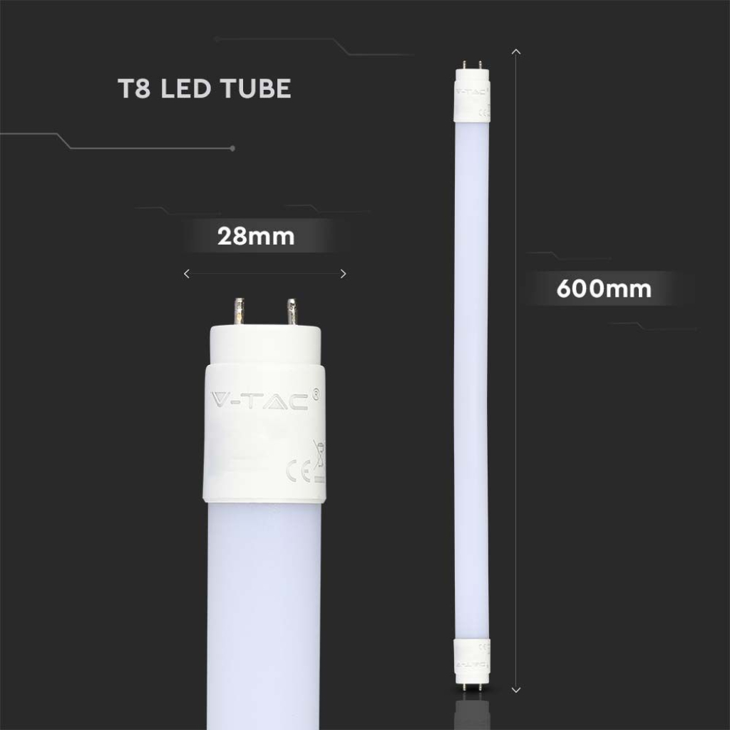 V-TAC Tubo LED T8 9W G13 60cm in Nanoplastica Non Ruotabile 6500K  NON RUOTABILE Alimentazione da Un Lato SKU-216394