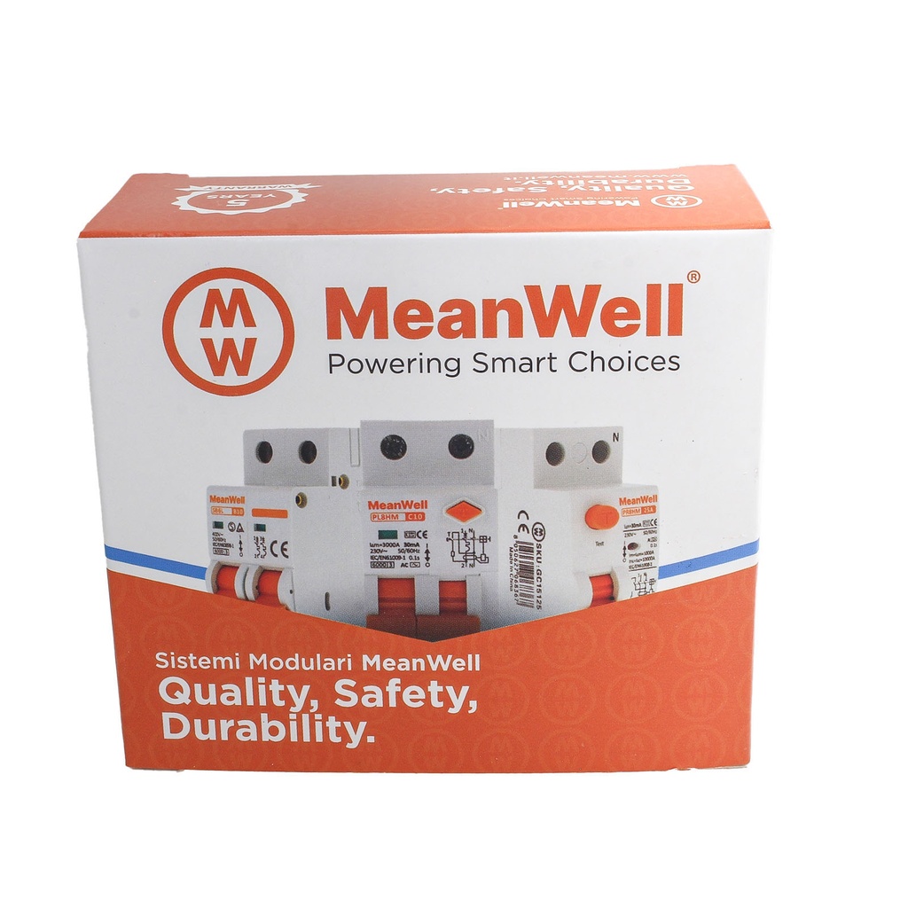 MeanWell RCBO Interruttore Magnetotermico Differenziale Tipo A Curva C 1P+N 2M 6000A 300mA C16A AC 230V IP20 IEC61009-1