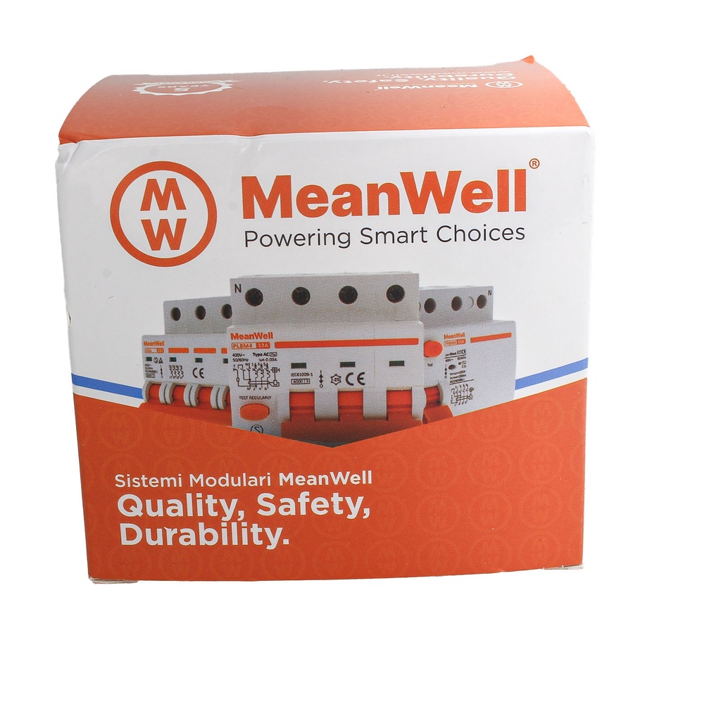 MeanWell RCBO Interruttore Magnetotermico Differenziale Tipo A Curva C 3P+N 4M 6000A 300mA C20A AC 400V IP20 IEC61009-1