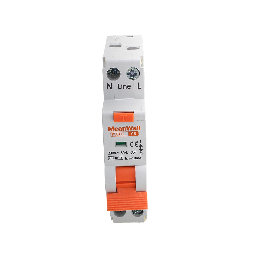 MeanWell RCBO Interruttore Magnetotermico Differenziale Tipo A Curva C 1P+N 1M 6000A 10mA Per Zone Umide C6A AC 230V IP20 IEC61009-1