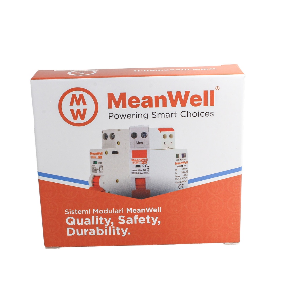 MeanWell RCBO Interruttore Magnetotermico Differenziale Tipo A Curva C 1P+N 1M 6000A 10mA Per Zone Umide C6A AC 230V IP20 IEC61009-1