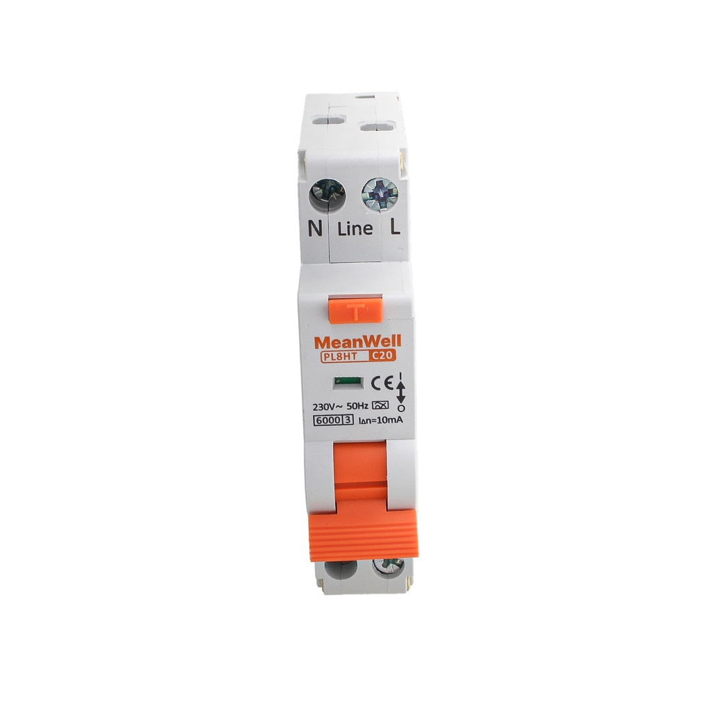 MeanWell RCBO Interruttore Magnetotermico Differenziale Tipo A Curva C 1P+N 1M 6000A 10mA Per Zone Umide C20A AC 230V IP20 IEC61009-1