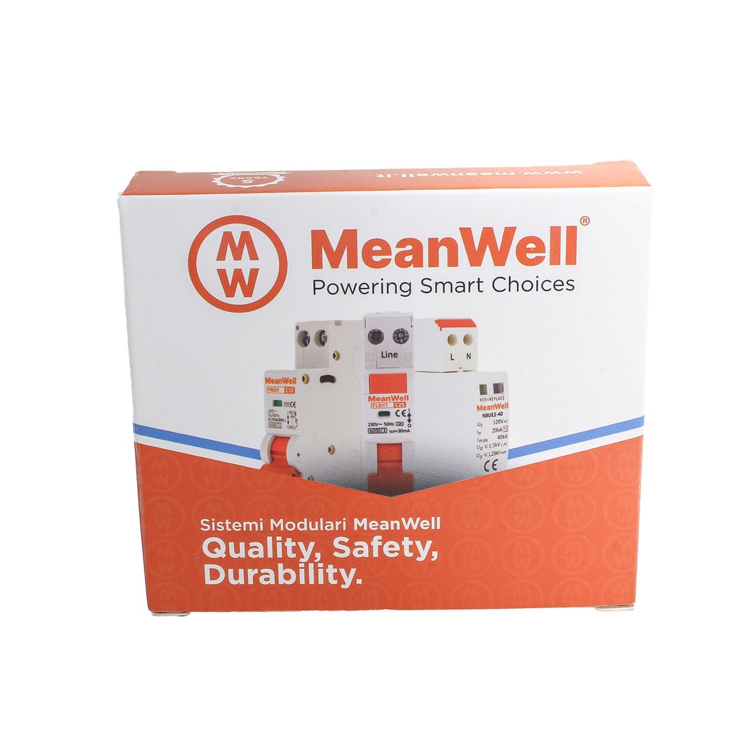 MeanWell RCBO Interruttore Magnetotermico Differenziale Tipo A Curva C 1P+N 1M 6000A 10mA Per Zone Umide C32A AC 230V IP20 IEC61009-1