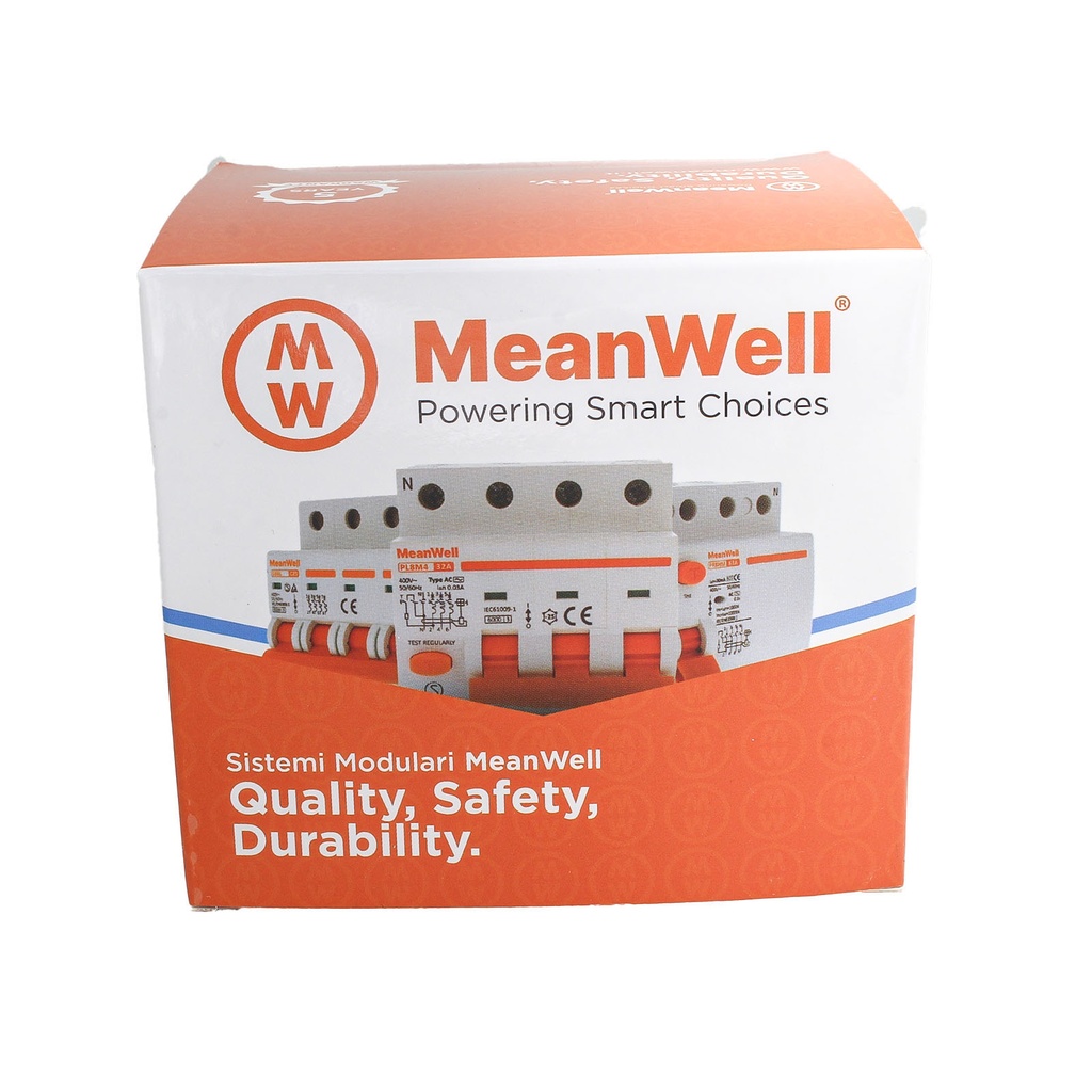 MeanWell RCCB Interruttore Differenziale Puro Tipo A 3P+N 4M 10000A 30mA 40A AC 400V IP20 IEC61008-1