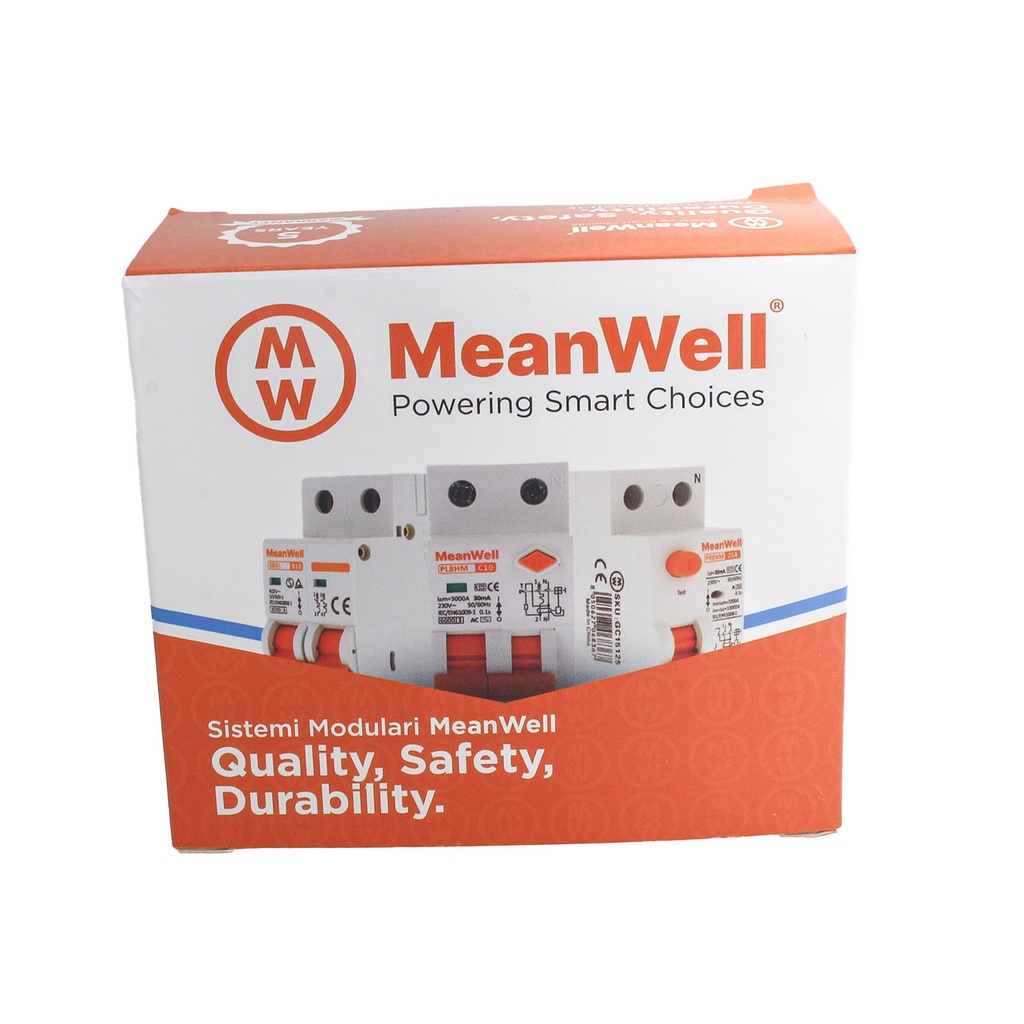 MeanWell RCCB Interruttore Differenziale Selettivo Tipo S Classe A 1P+N 2M 10000A 300mA Ritardo 500ms 63A AC 230V IP20 IEC61008-1