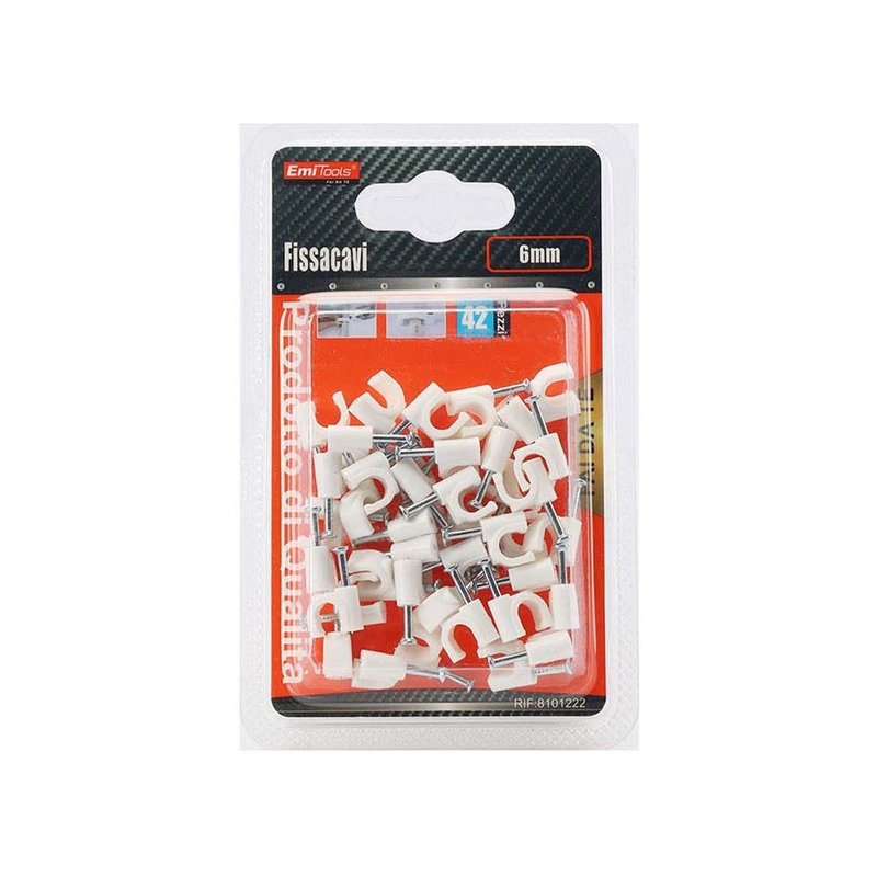 42 Pezzi Fermacavo con Chiodo 6mm Clip per Cavi Fissacavi A Muro