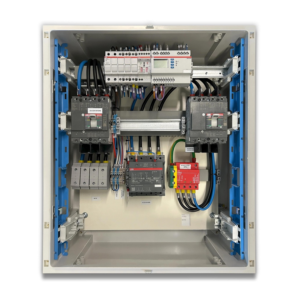 Quadro Elettrico Fotovoltaico AC Trifase 50kW 100A 400V IP66, 96 x Moduli, Differenziale Tarabile QACT50