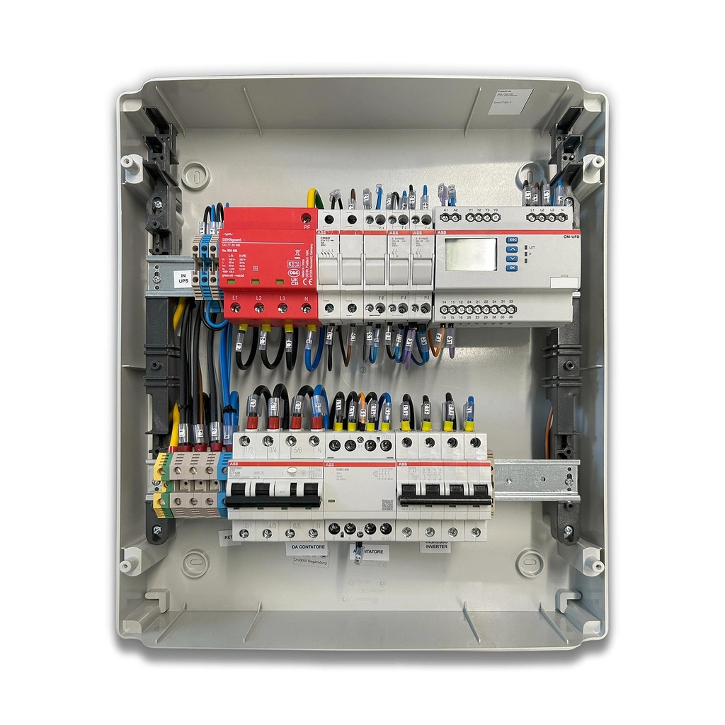 Quadro AC Trifase 20kW - 32A 400V - IP65 36 Moduli con Interruttore Magnetotermico Differenziale + Scaricatore + Entra/Esci + Sgancio + Portafusibili ABB / DEHN  QACT20
