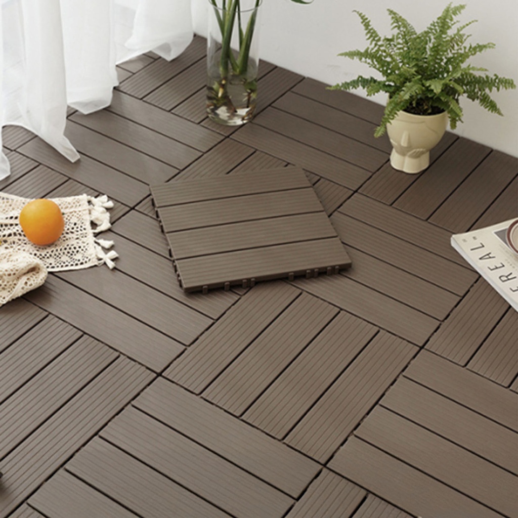 10 Pezzi Piastrelle Plastica da Giardino, 30X30X2cm, Pavimento Esterno In PVC, Colore Nero Caffe, Totale 0.9 m²