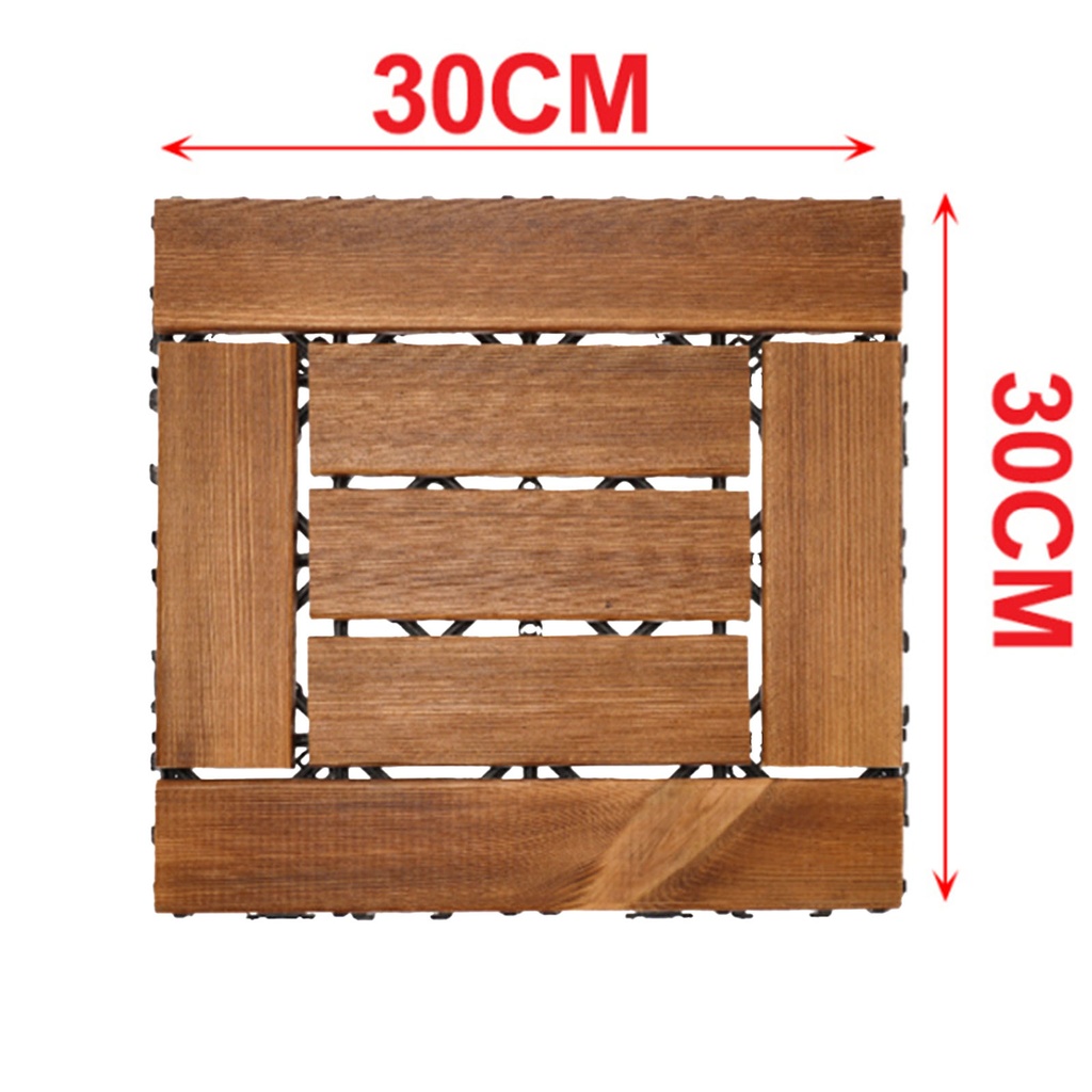 10 Pezzi Piastrelle Legno da Giardino, 30X30X2.3cm, Pavimento Esterno In WPC, Colore Legno Scuro Da 7 Listelli, Totale 0.9 m²