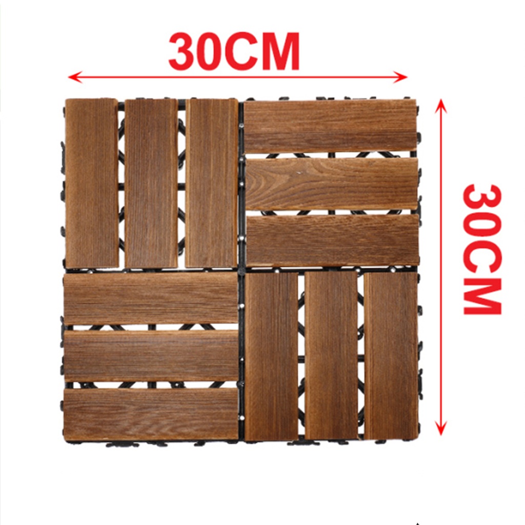 10 Pezzi Piastrelle Legno da Giardino, 30X30X2.3cm, Pavimento Esterno In WPC, Colore Legno Scuro Da 12 Listelli, Totale 0.9 m²