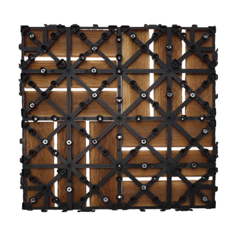 10 Pezzi Piastrelle Legno da Giardino, 30X30X2.3cm, Pavimento Esterno In WPC, Colore Legno Scuro Da 12 Listelli, Totale 0.9 m²